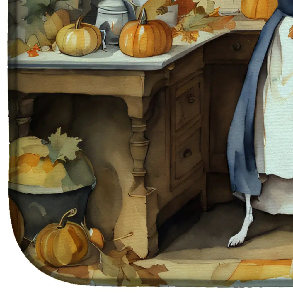 Italian Greyhound Fall Kitchen Pumpkins Dish Drying Mat