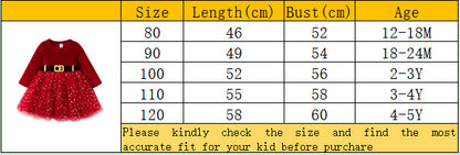 Christmas Children's Autumn Red Silver Fox Velvet Long Sleeve Mesh Princess Dress