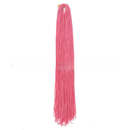 Fuchsia pink braided crochet hair extension bundle with long straight strands