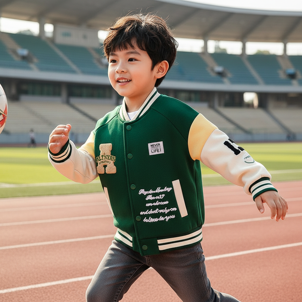 Toddler Kids Girls, Boy's Trendy Embroidery Letters Print Jacket Baseball Collar Sports Casual Coat Children's Wear