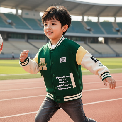 Toddler Kids Girls, Boy's Trendy Embroidery Letters Print Jacket Baseball Collar Sports Casual Coat Children's Wear