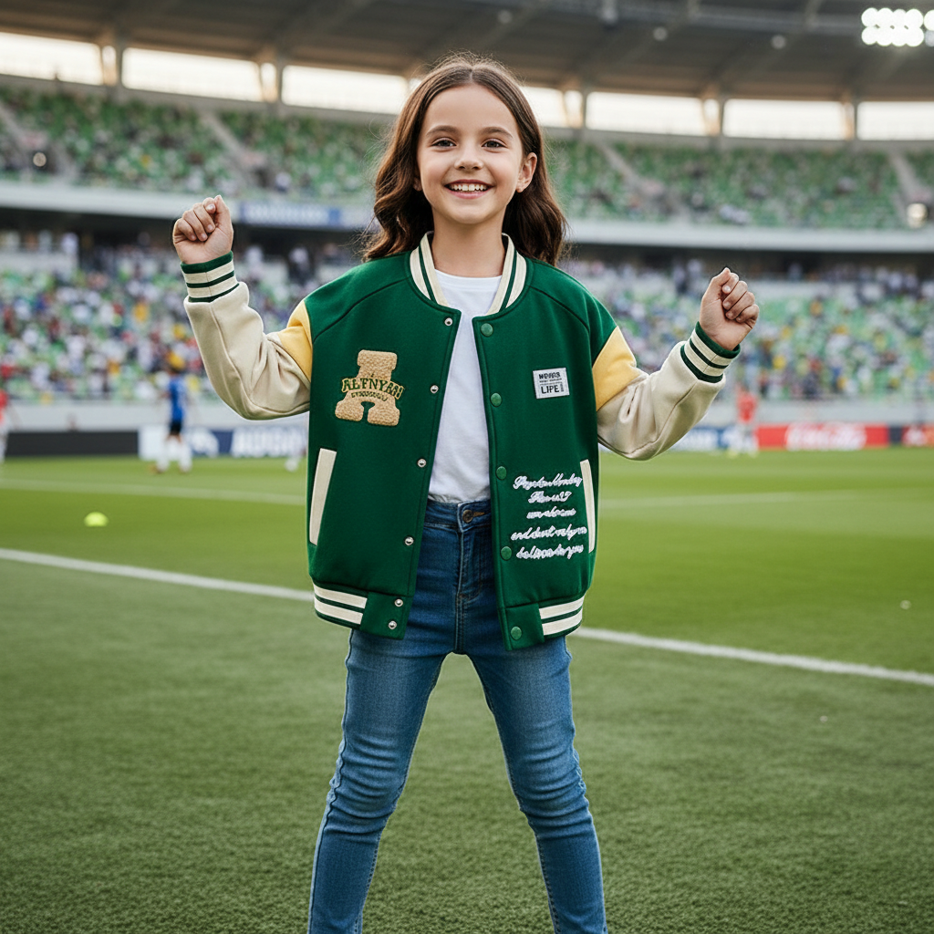 Toddler Kids Girls, Boy's Trendy Embroidery Letters Print Jacket Baseball Collar Sports Casual Coat Children's Wear