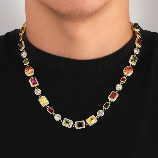 USA Stock Gorgeous Mixed Gemstone Tennis Chain 5A CZ Gem 18K Gold Plated Vintage Multi Colored Jewelry Necklace For Women
