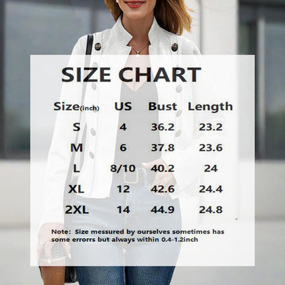 Women's Stand Collar Double-Breasted Jacket - Solid Color Long Sleeve Streetwear Coat Lightweight