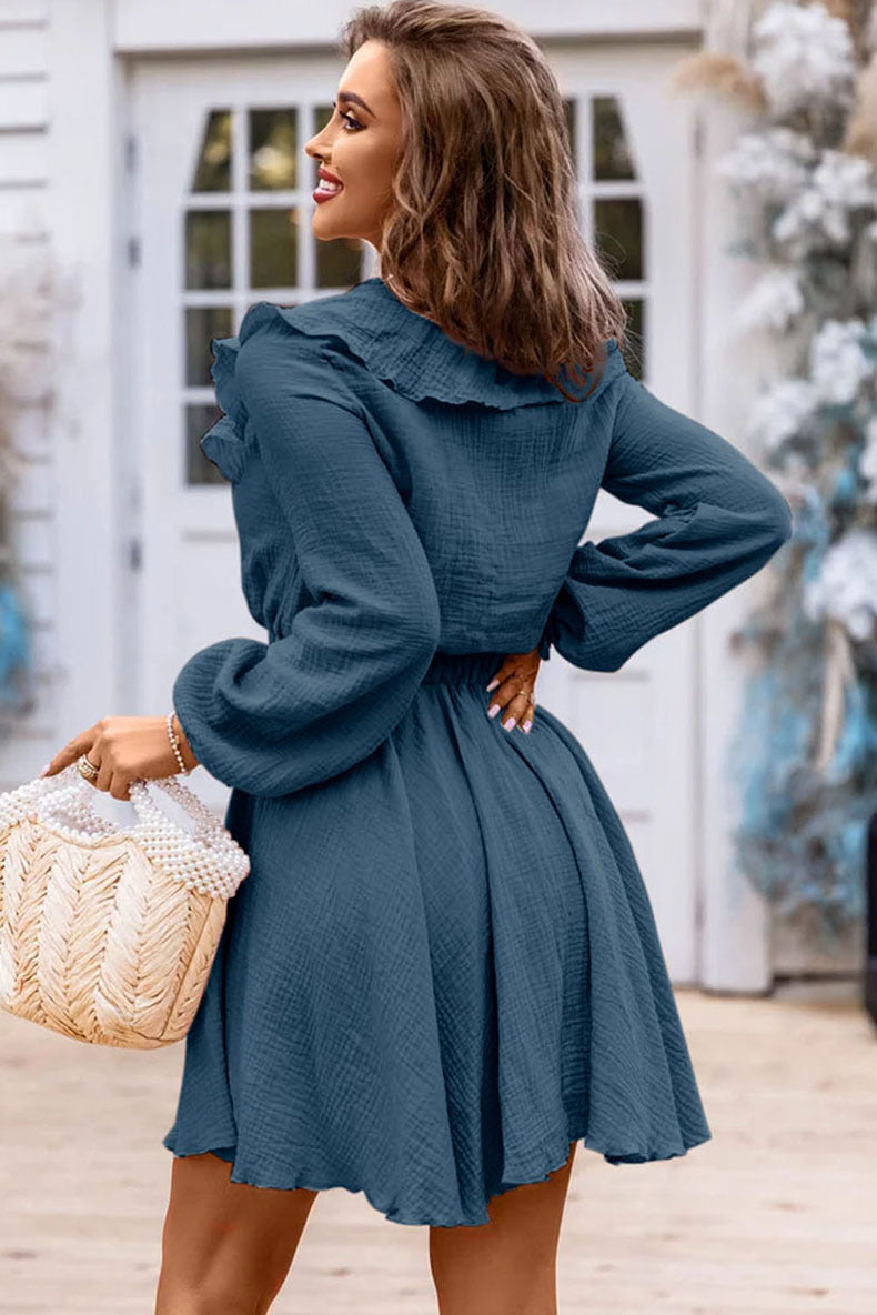High Waist Depth V-neck Flounce Skirt