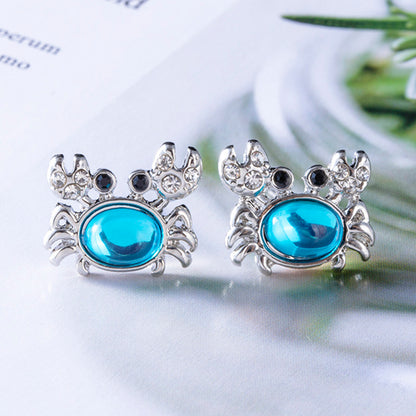Alloy Gem Crystal Crab Stud Earrings.