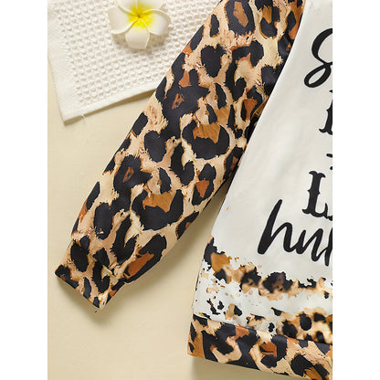Toddler Girls Fall Winter Outfits Leopard Letter Print Crewneck Long Sleeve Sweatshirt Top & Sweatpants 2 Piece Clothing Set