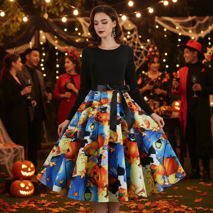 Halloween New Round Neck Elegant Party Print Dress