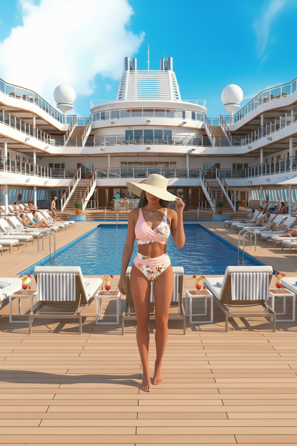 Women's floral print bikini set in pink, wrap-style bikini top and high-leg bottoms