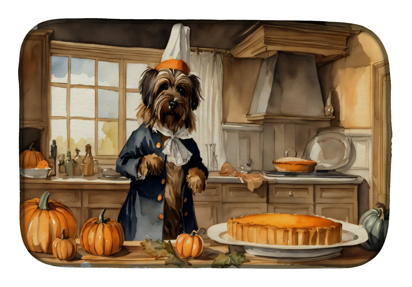 Briard Fall Kitchen Pumpkins Dish Drying Mat