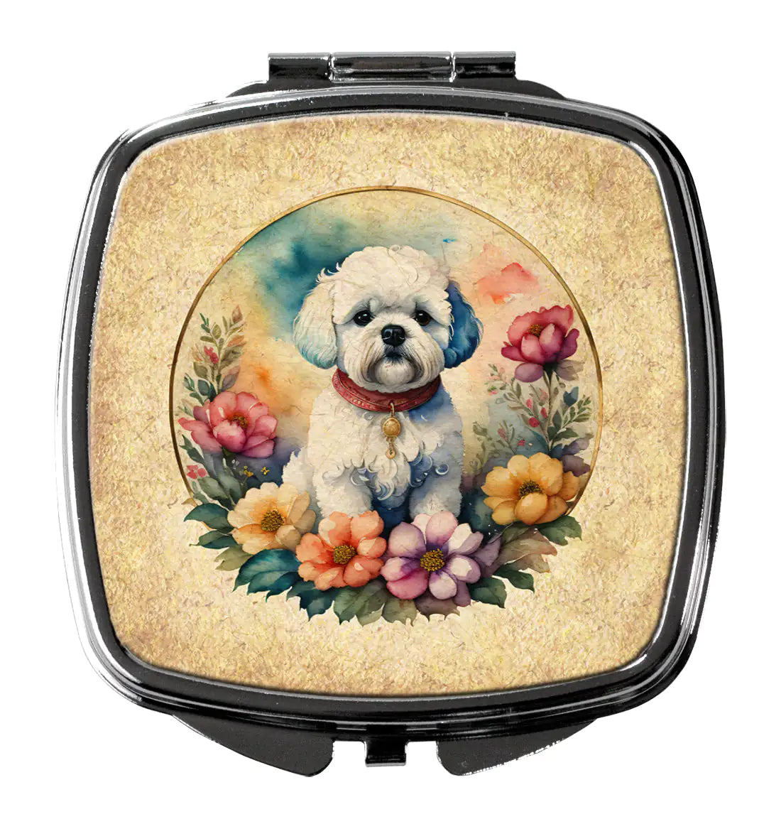 Bichon Frise and Flowers Compact Mirror