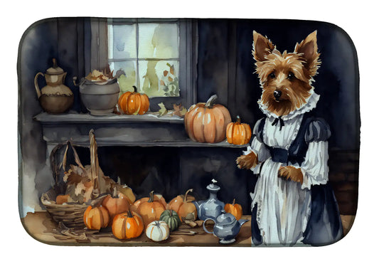 Australian Terrier Fall Kitchen Pumpkins Dish Drying Mat