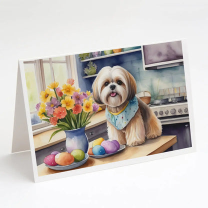 Decorating Easter Lhasa Apso Greeting Cards Pack of 8