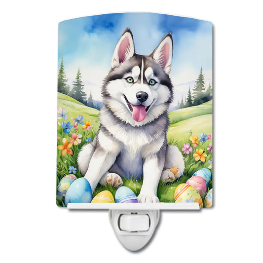 Siberian Husky Easter Egg Hunt Ceramic Night Light