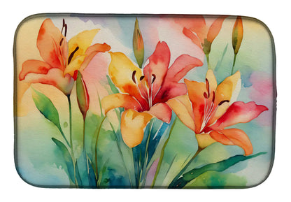 Lilies in Watercolor Dish Drying Mat