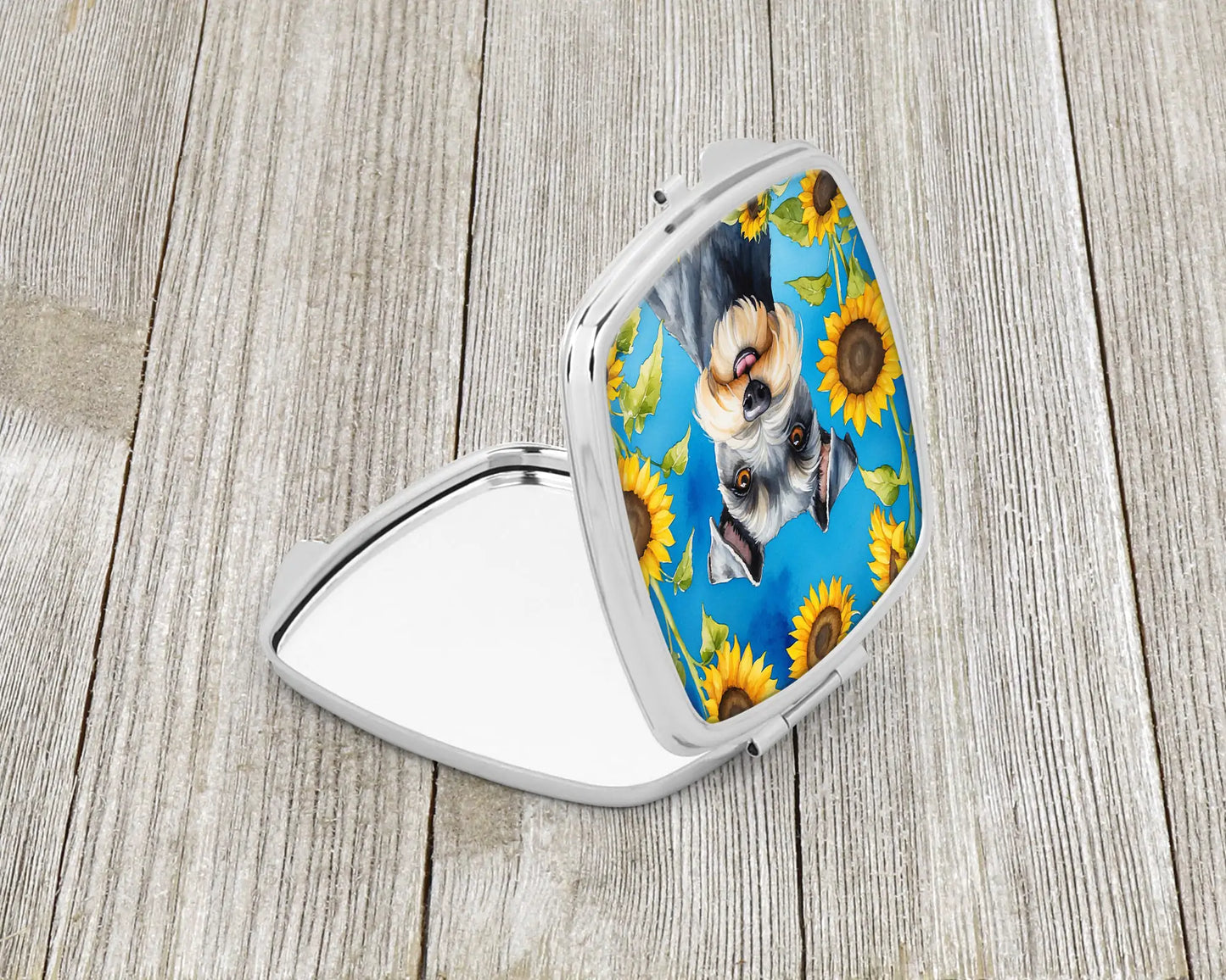 Schnauzer in Sunflowers Compact Mirror