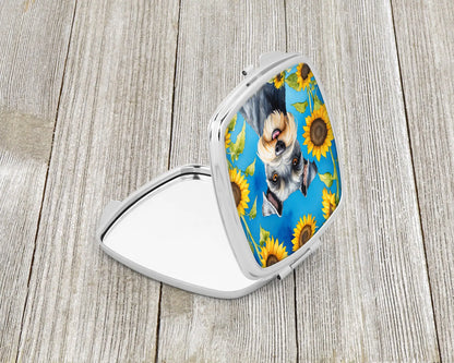 Schnauzer in Sunflowers Compact Mirror