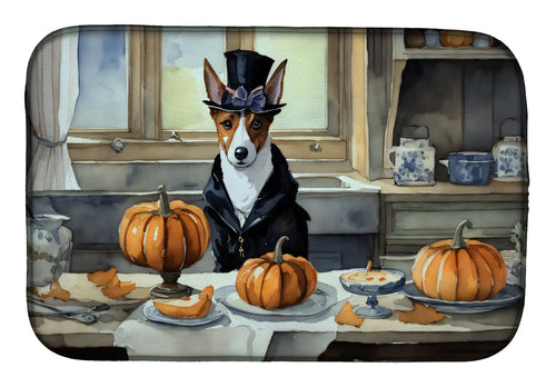 Basenji Fall Kitchen Pumpkins Dish Drying Mat