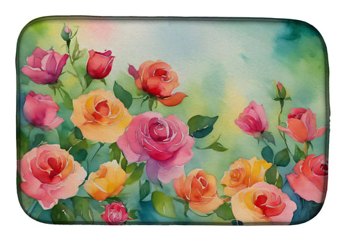 Roses in Watercolor Dish Drying Mat
