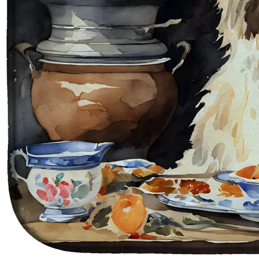 Tibetan Mastiff Fall Kitchen Pumpkins Dish Drying Mat