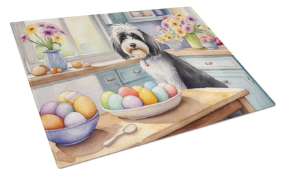 Decorating Easter Tibetan Terrier Glass Cutting Board