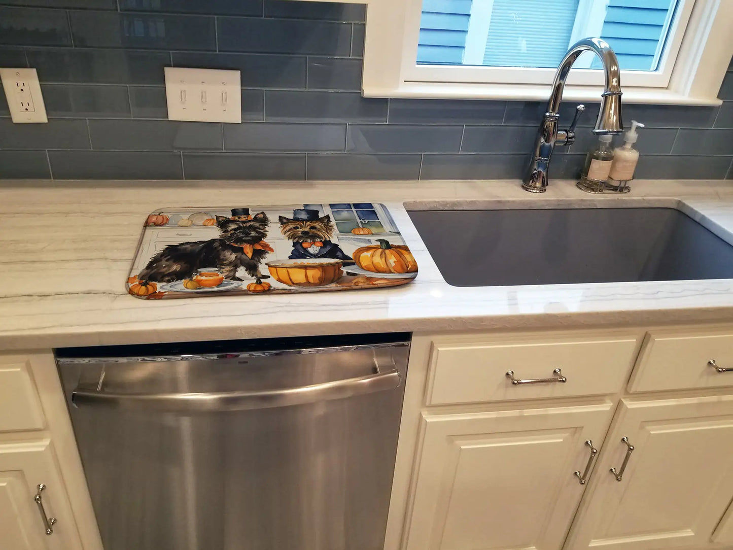 Cairn Terrier Fall Kitchen Pumpkins Dish Drying Mat