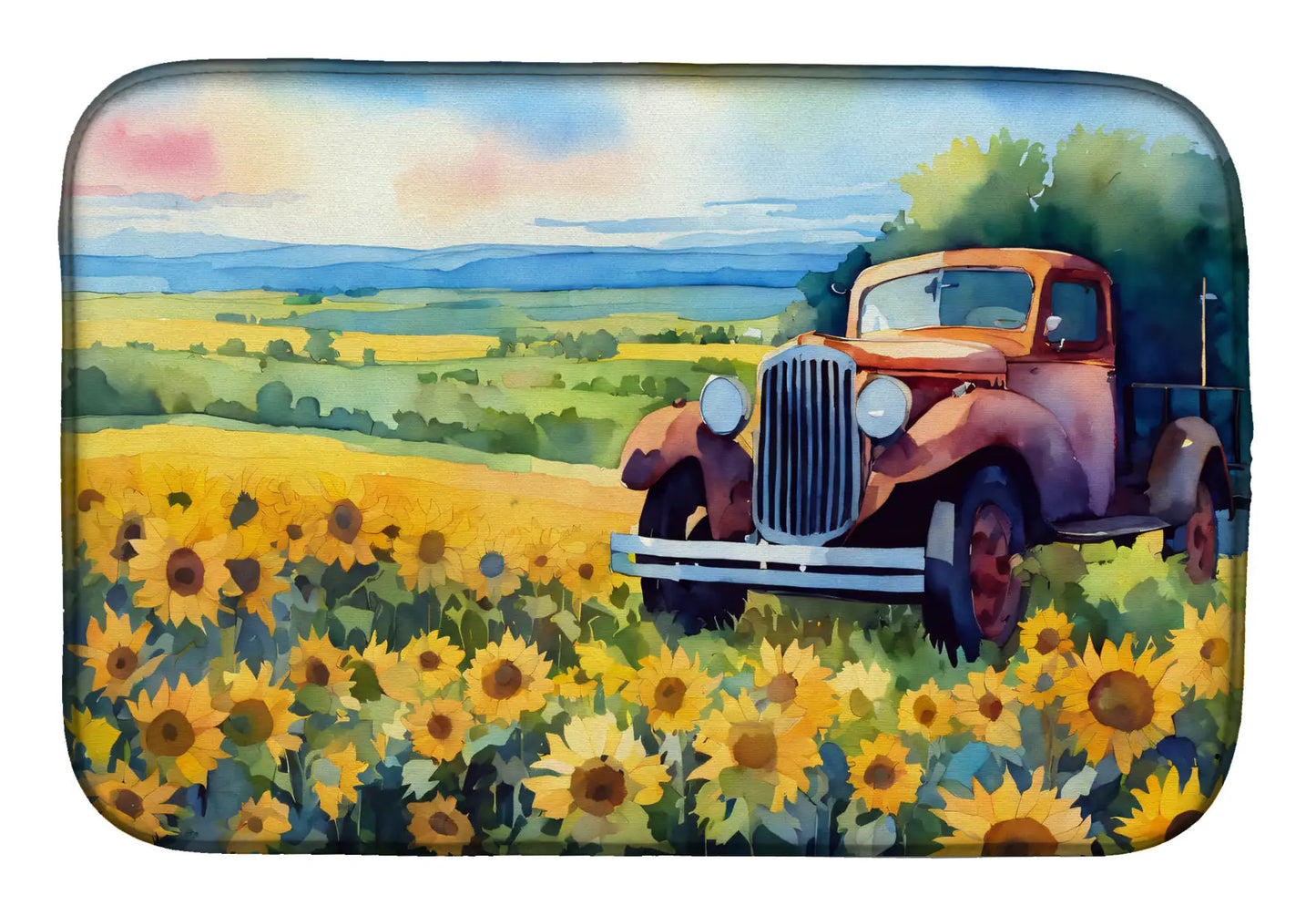 Kansas Sunflowers in Watercolor Dish Drying Mat
