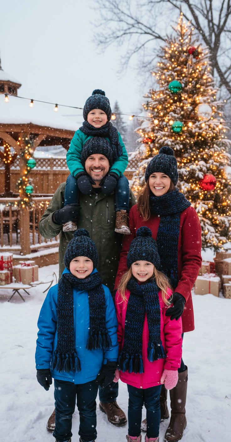 Handmade Beanie n Scarves Sets of Black n Dark Blue
