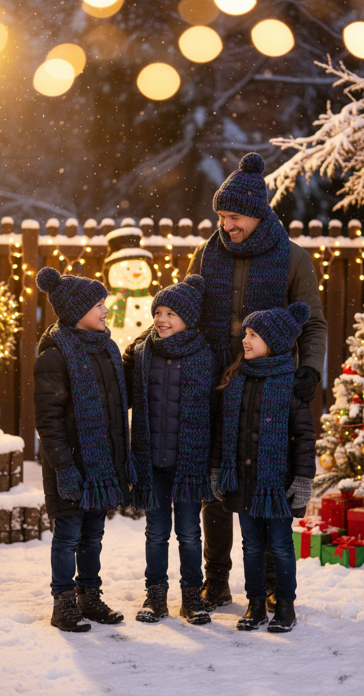 Handmade Beanie n Scarves Sets of Black n Dark Blue