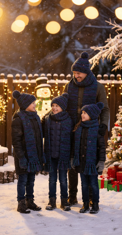 Handmade Beanie n Scarves Sets of Black n Dark Blue