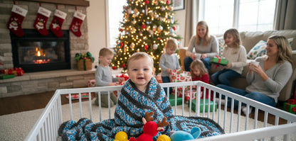 Handmade Soft Baby Blanket, 5 points Star Hand crochet, Pipsqueak Blue Berry Swirl with Brown, for boys and girls