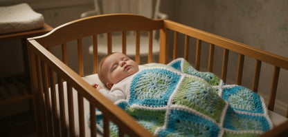Granny Square Baby Blanket handmade of Blues and Greens for boys and girls