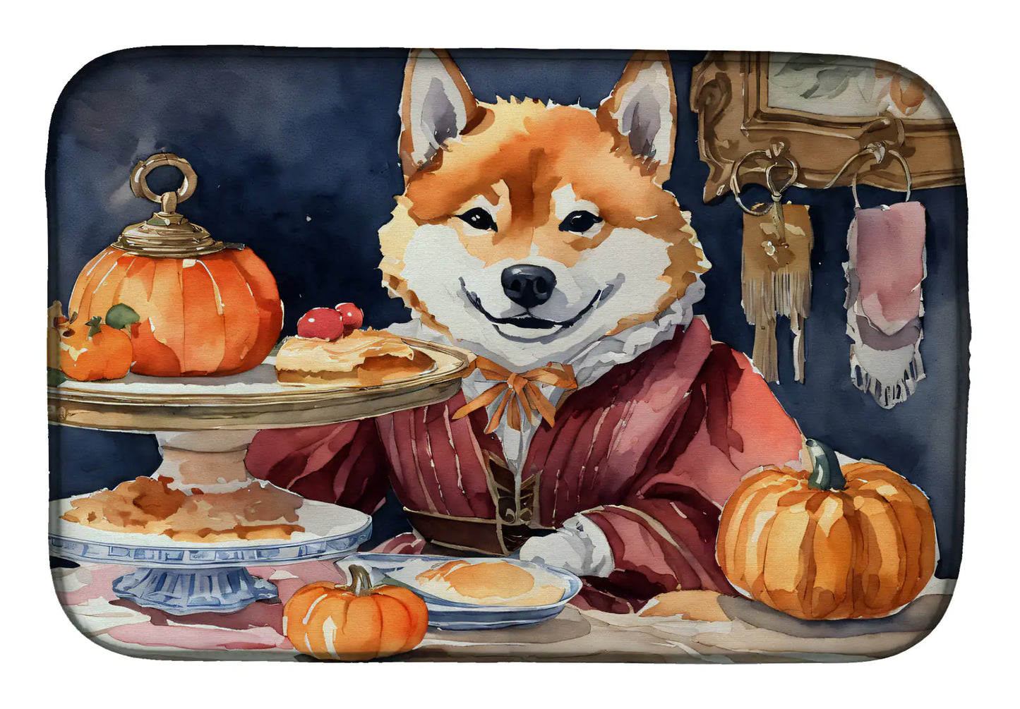 Shiba Inu Fall Kitchen Pumpkins Dish Drying Mat