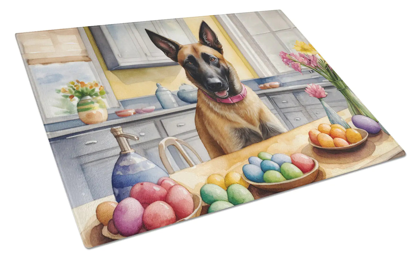 Decorating Easter Belgian Malinois Glass Cutting Board