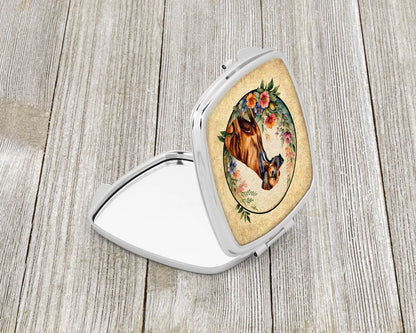 Rhodesian Ridgeback and Flowers Compact Mirror