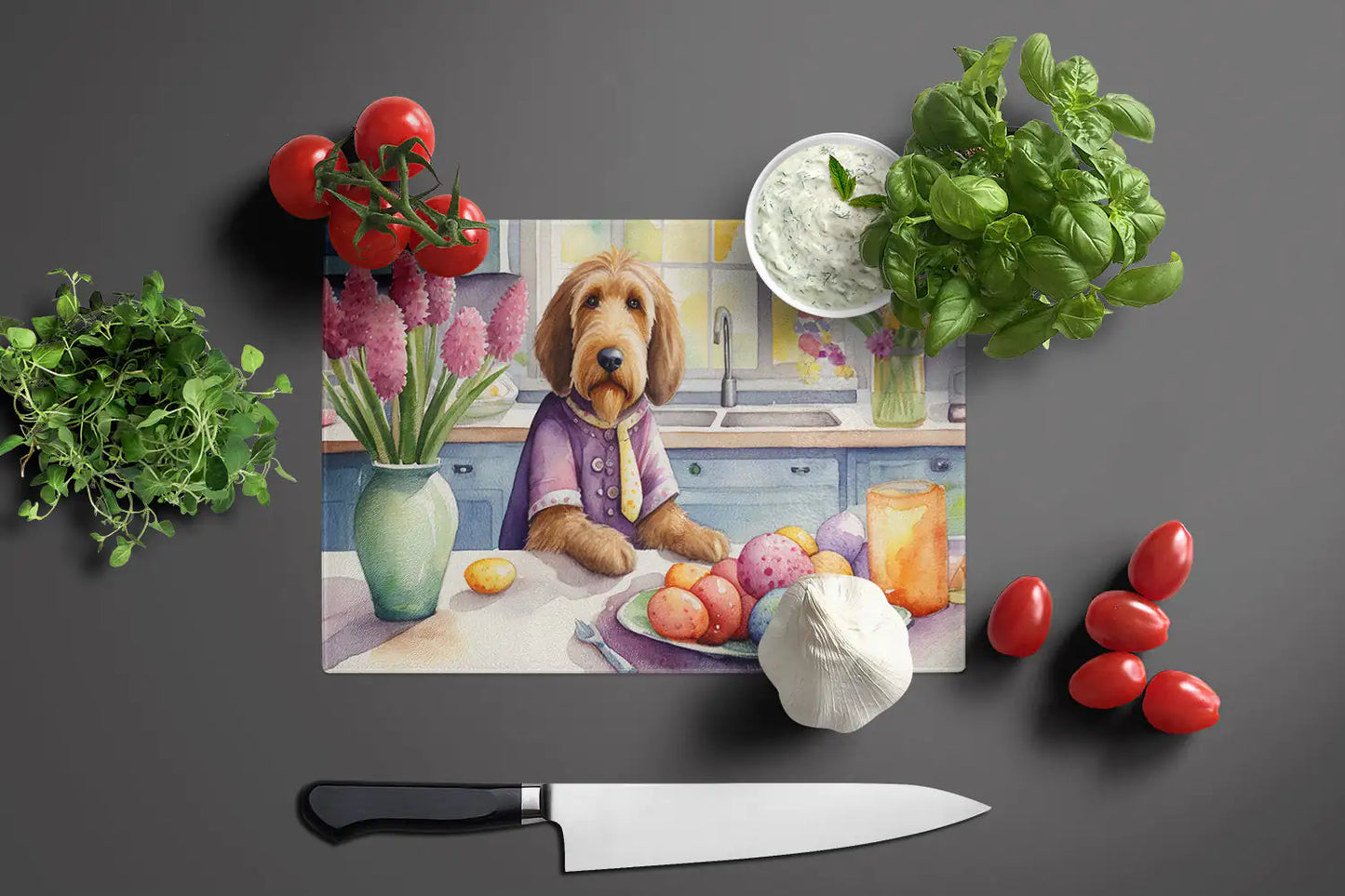 Decorating Easter Otterhound Glass Cutting Board