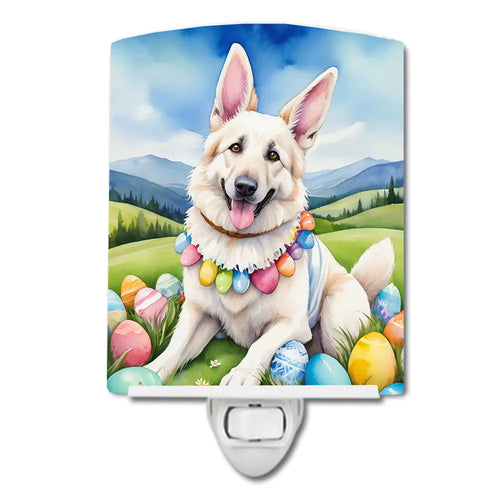 White German Shepherd Easter Egg Hunt Ceramic Night Light