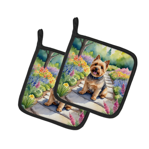Norwich Terrier Spring Path Pair of Pot Holders