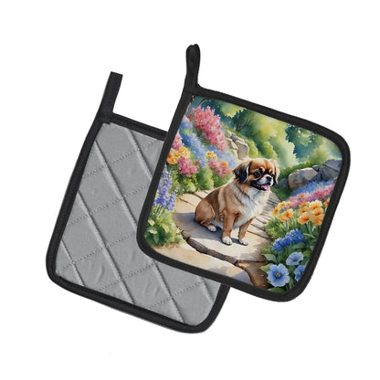 Tibetan Spaniel Spring Path Pair of Pot Holders