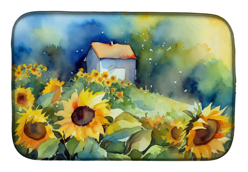 Sunflowers in Watercolor Dish Drying Mat