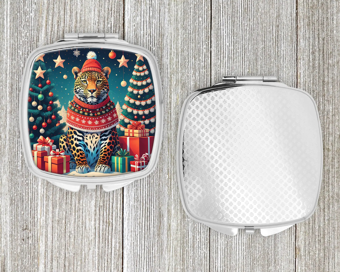 Leopard Christmas Compact Mirror
