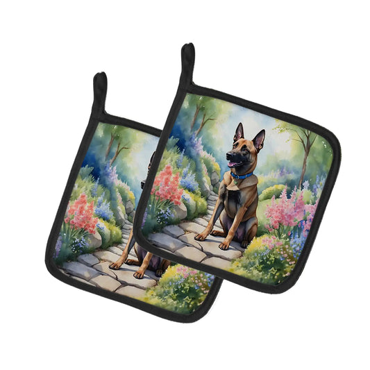 Belgian Malinois Spring Garden Pair of Pot Holders