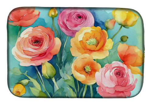 Ranunculus in Watercolor Dish Drying Mat