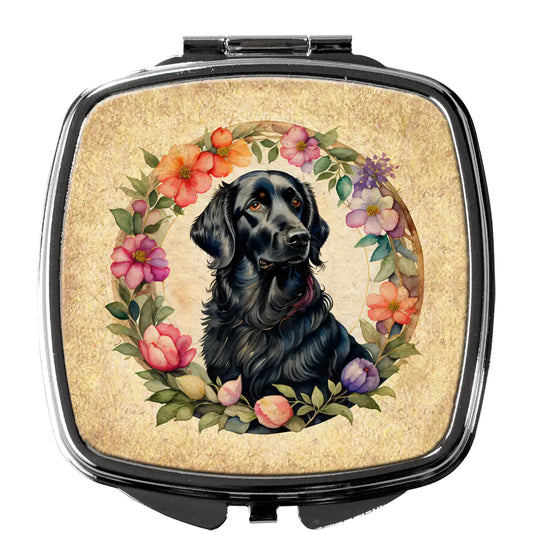Flat-Coated Retriever and Flowers Compact Mirror