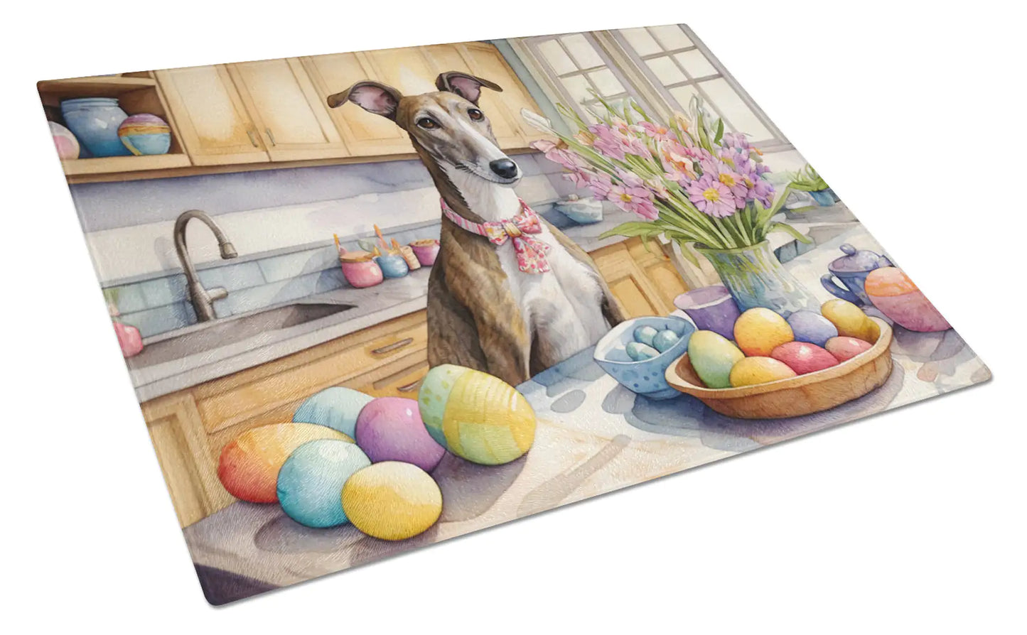 Decorating Easter Greyhound Glass Cutting Board