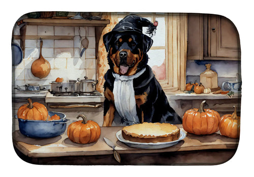 Rottweiler Fall Kitchen Pumpkins Dish Drying Mat