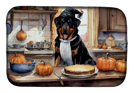 Rottweiler Fall Kitchen Pumpkins Dish Drying Mat