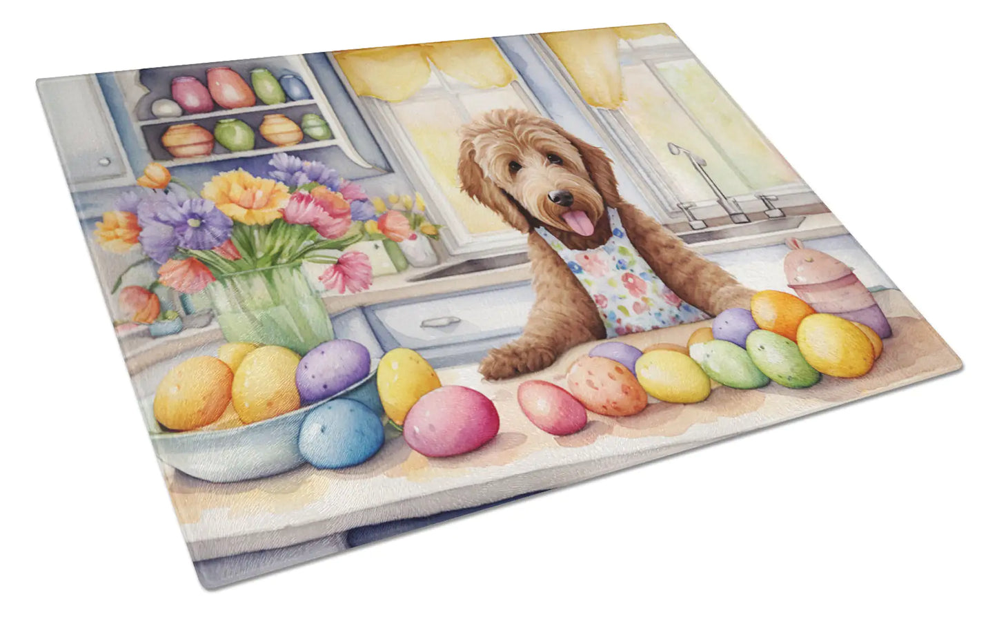 Decorating Easter Labradoodle Glass Cutting Board