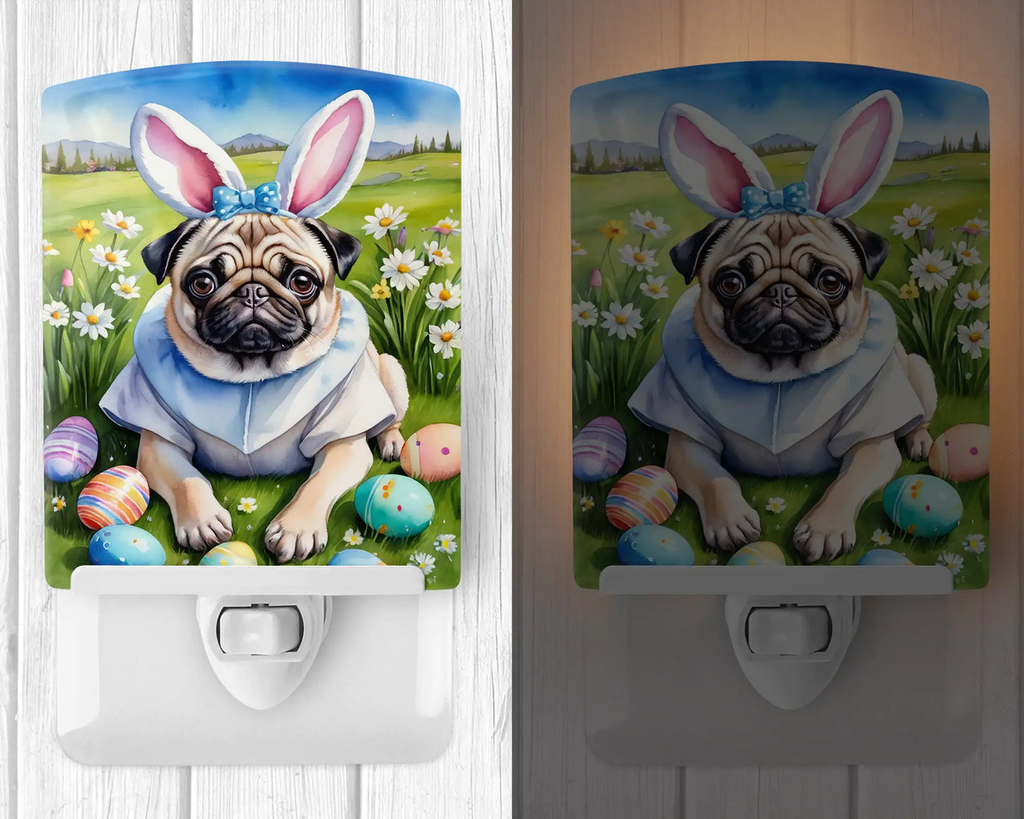 Pug Easter Egg Hunt Ceramic Night Light