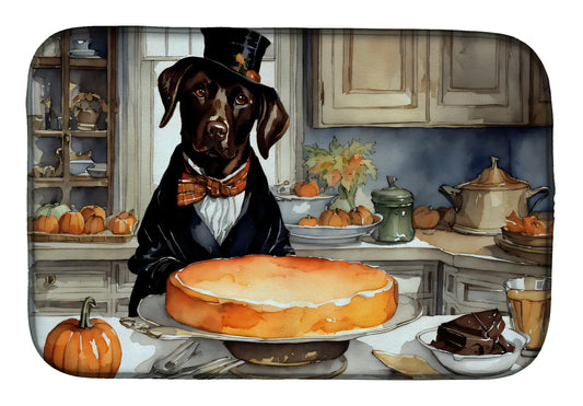 Chocolate Lab Fall Kitchen Pumpkins Dish Drying Mat